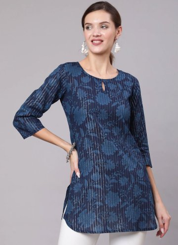 Navy Blue color Printed Cotton  Party Wear Kurti