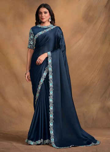 Navy Blue Contemporary Saree in Georgette with Cord