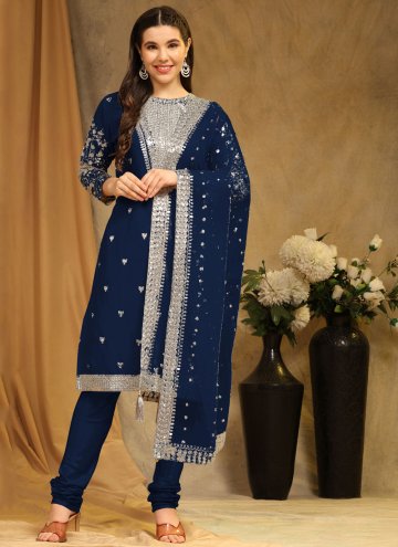 Navy Blue Faux Georgette Embroidered Trendy Salwar