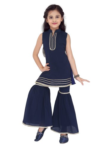 Navy Blue Georgette Embroidered Designer Palazzo S
