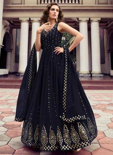 Navy Blue Georgette Embroidered Gown