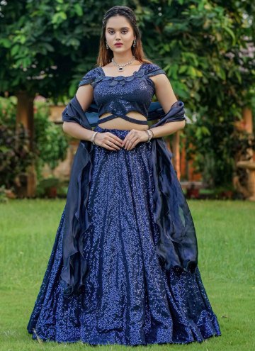 Navy Blue Georgette Embroidered Readymade Lehenga 