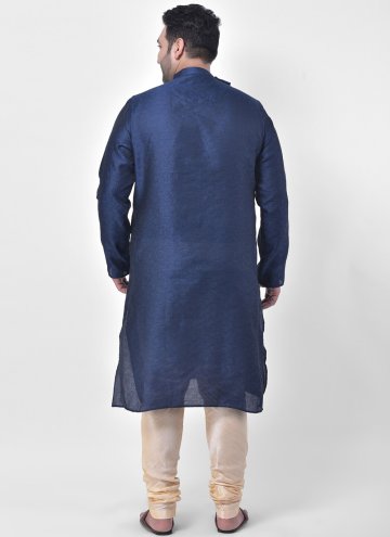 Navy Blue Kurta Pyjama in Art Dupion Silk with Plain Work