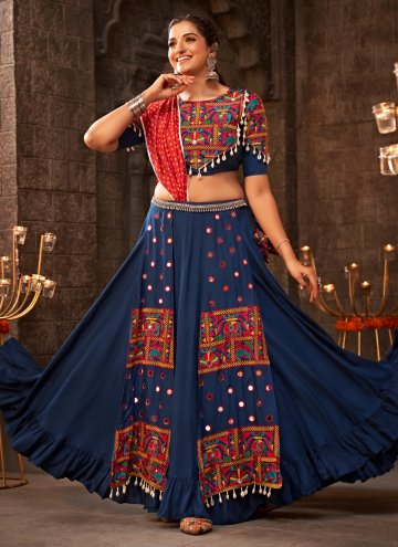 Navy Blue Rayon Embroidered A Line Lehenga Choli for Engagement