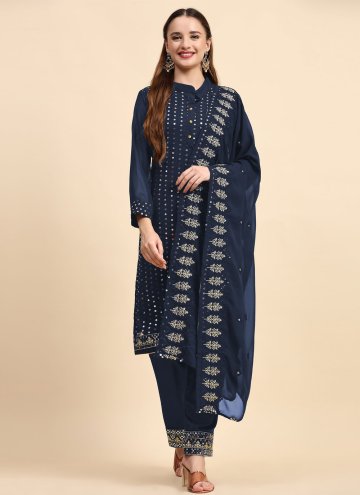 Navy Blue Salwar Suit in Faux Georgette with Embroidered
