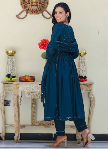 Navy Blue Salwar Suit in Silk with Embroidered