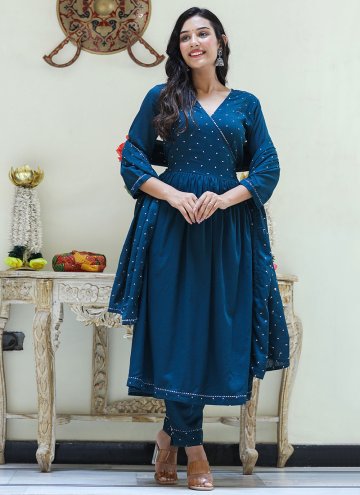 Navy Blue Salwar Suit in Silk with Embroidered