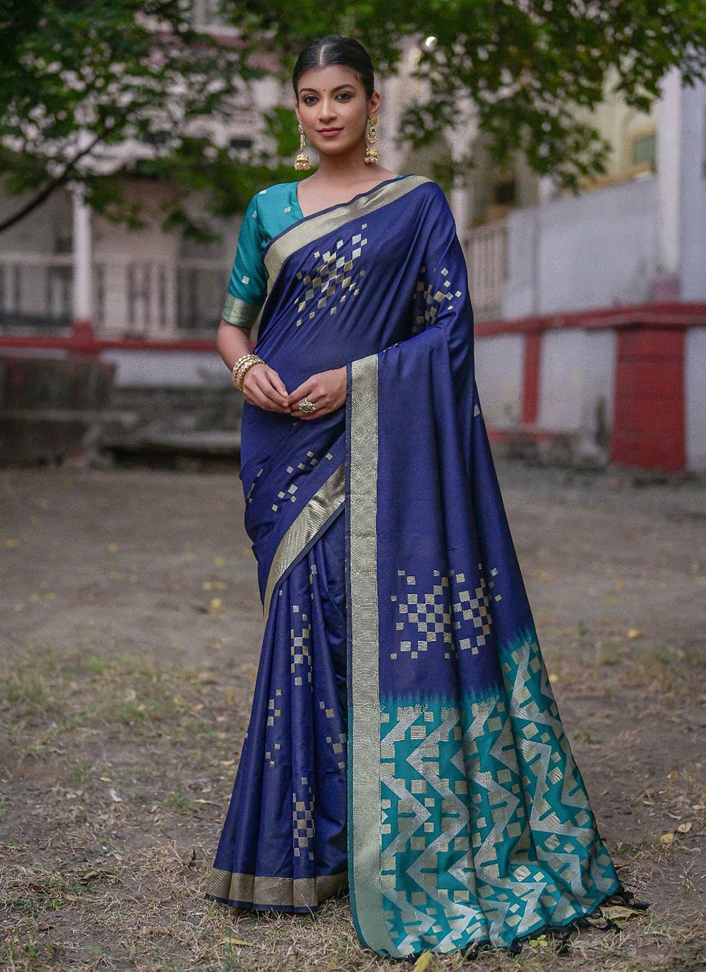 Navy Blue Silk Woven Designer Saree for Ceremonial