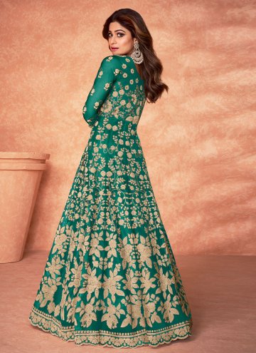 Net Trendy Salwar Suit in Green Enhanced with Diamond Work