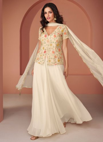 Off White color Embroidered Georgette Palazzo Suit