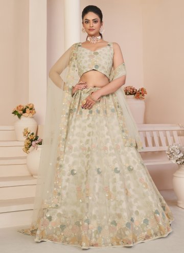 Off White color Net A Line Lehenga Choli with Embroidered