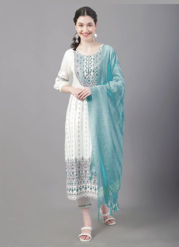 Off White color Rayon Straight Salwar Kameez with 