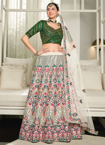 Off White Lehenga Choli in Silk with Embroidered