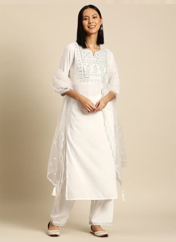 Off White Rayon Embroidered Readymade Anarkali Sal