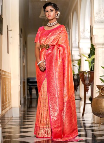 Orange and Pink color Jacquard Work Banarasi Designer Saree