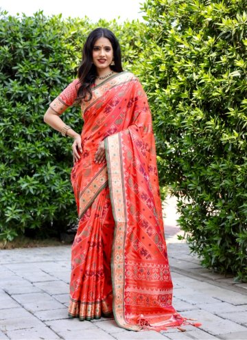 Orange Classic Designer Saree in Patola Silk with 