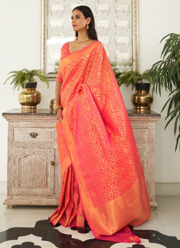 Orange color Handloom Silk Contemporary Saree with