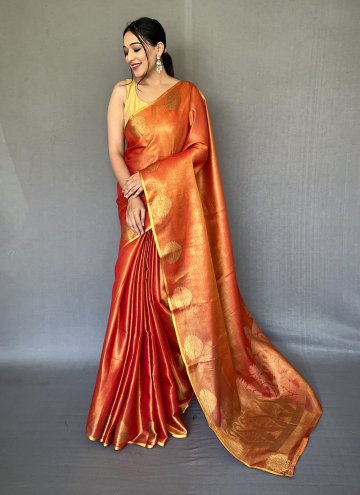 Orange color Silk Trendy Saree with Woven