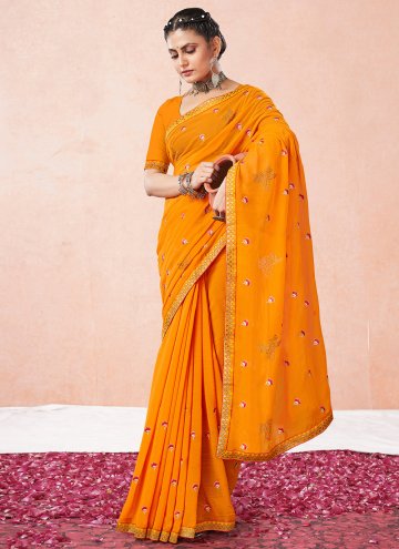 Orange Georgette Embroidered Classic Designer Saree for Casual