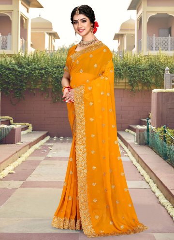 Orange Georgette Embroidered Classic Designer Saree for Mehndi