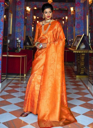 Orange Silk Woven Designer Traditional Saree for Ceremonial