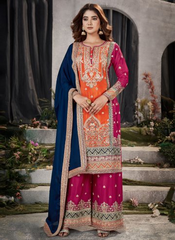 Orange Trendy Salwar Kameez in Chinon with Embroidered