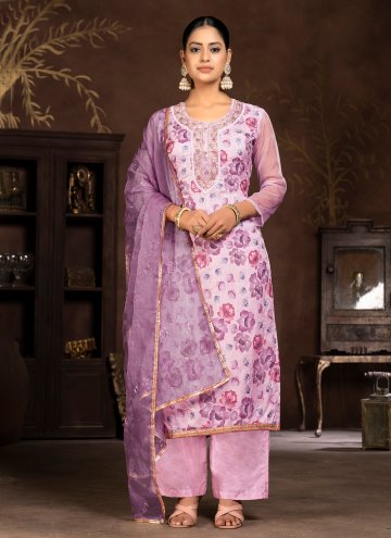 Organza Salwar Suit in Purple Enhanced with Hand W
