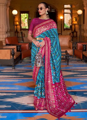 Patola Silk Classic Designer Saree in Blue Enhanced with Woven