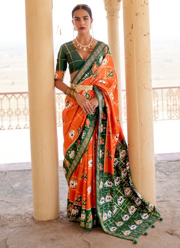 Patola Silk Classic Designer Saree in Orange Enhanced with Woven