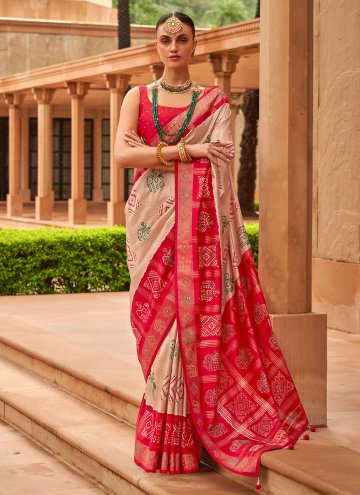Patola Silk Designer Saree in Cream Enhanced with 