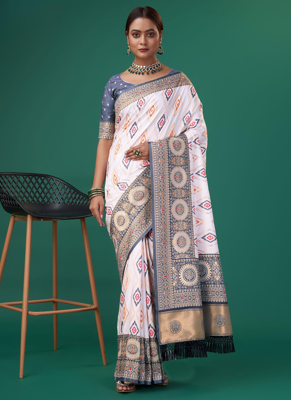 Patola Silk Designer Saree in Multi Colour Enhanced with Woven