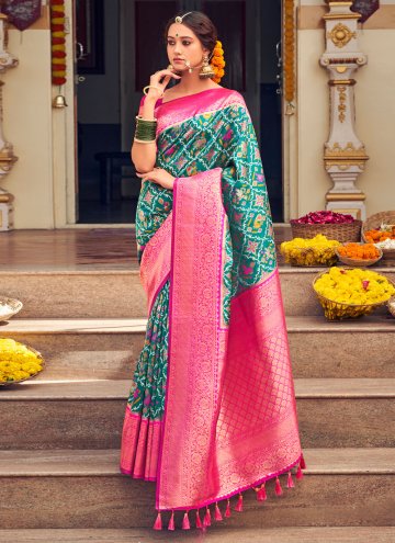 Patola Silk Designer Traditional Saree in Green Enhanced with Woven