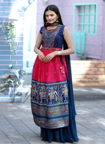 Patola Silk Salwar Suit in Magenta Enhanced with Designer