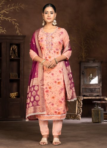 Peach color Art Silk Salwar Suit with Hand Work