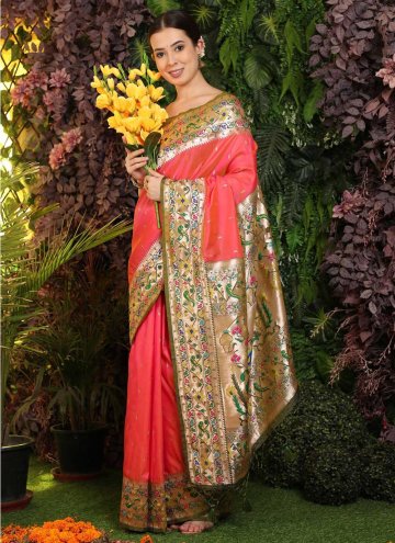 Peach color Banarasi Designer Saree with Woven