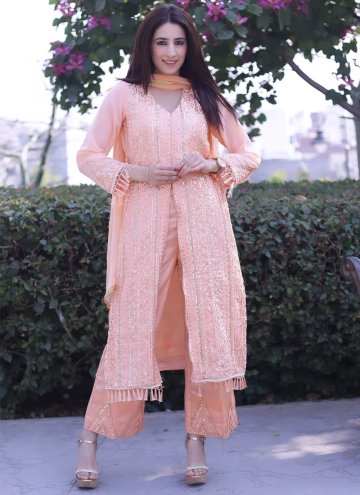 Peach color Faux Georgette Salwar Suit with Embroi
