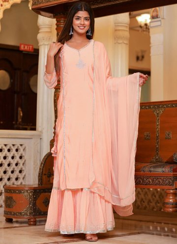 Peach color Silk Readymade Style with Embroidered