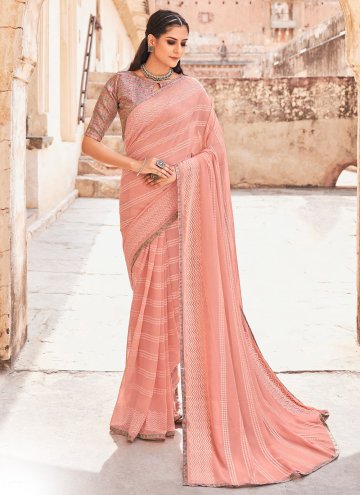 Peach color Weight Less Contemporary Saree with Woven