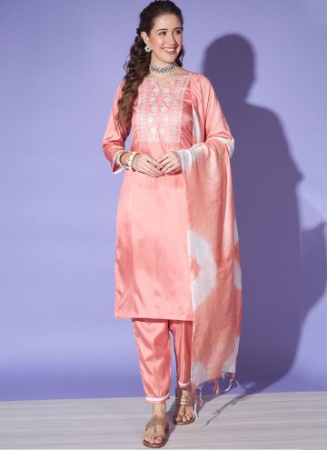 Peach Silk Embroidered Salwar Suit for Casual