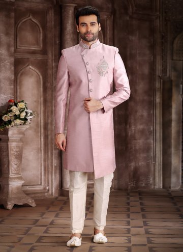 Pink Art Silk Embroidered Indo Western Sherwani for Engagement