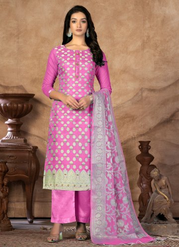 Pink Banarasi Designer Straight Suit