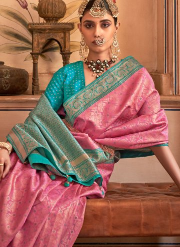 Pink Banarasi Woven Trendy Saree for Ceremonial