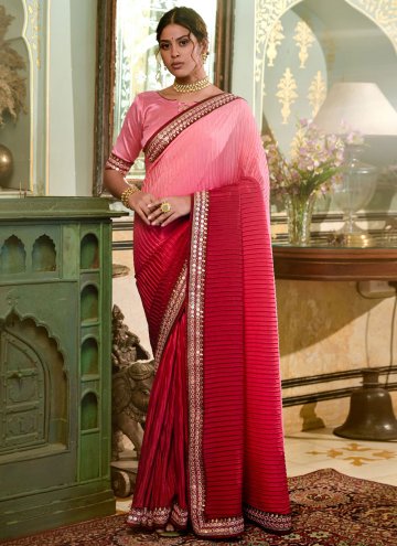 Pink Classic Designer Saree in Chinon with Embroidered