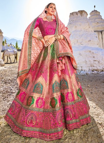Pink color Banarasi A Line Lehenga Choli with Embroidered