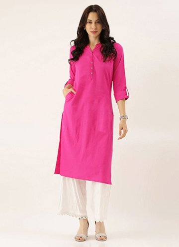 Pink color Cotton  Party Wear Kurti with Plain Wor