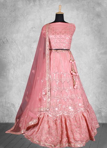 Pink color Embroidered Satin Silk Designer Lehenga Choli