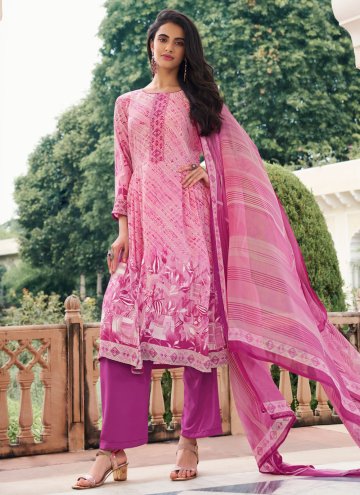 Pink color Faux Crepe Salwar Suit with Digital Pri