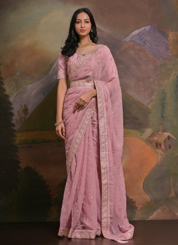 Pink color Georgette Trendy Saree with Cord