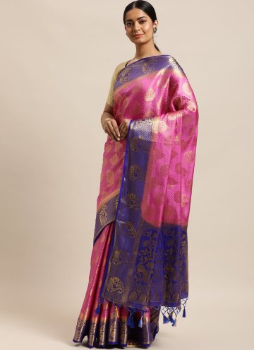 Pink color Kanjivaram Silk Contemporary Saree with Woven