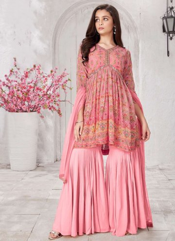 Pink color Muslin Salwar Suit with Embroidered
